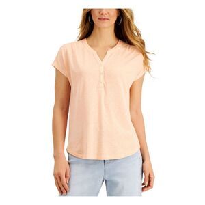 STYLE & COMPANY Womens Pink Short Sleeve Split Top XS